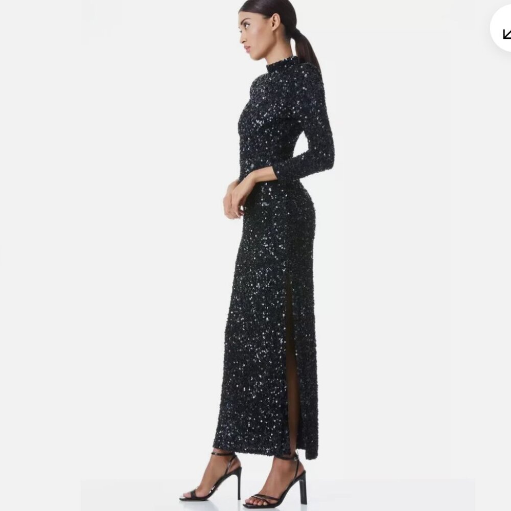 ALICE + OLIVIA Inka Sequin Maxi Gown Black Size 2 NEW WITH TAGS IN ORIGINAL BAG - Picture 5 of 10